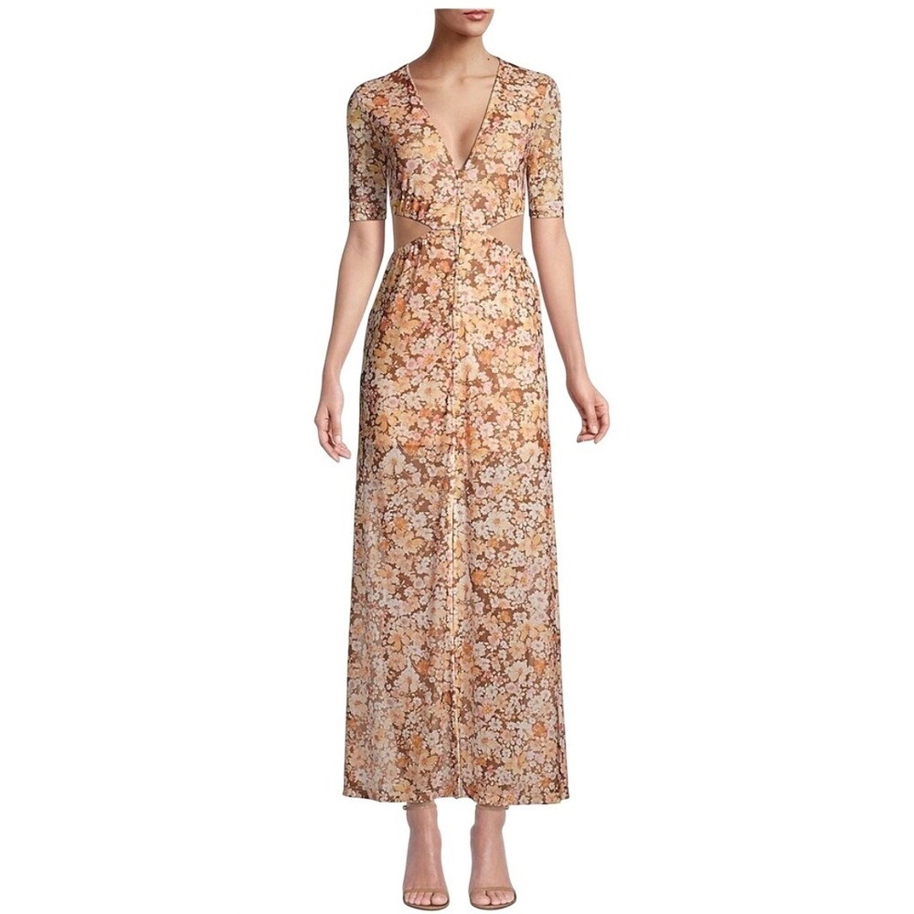 Hansen & Gretel Erika Dress Maxi Dress Womens XL Brown Floral Cutout Button